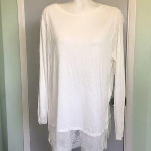 H&M White Lace Long Sleeve Tunic Top